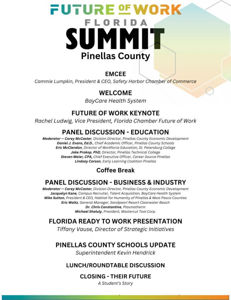 Future of Work Education Summit Event Program Safety Harbor Chamber
